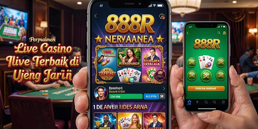 Screenshot menunjukkan dealer live dengan meja permainan kasino.