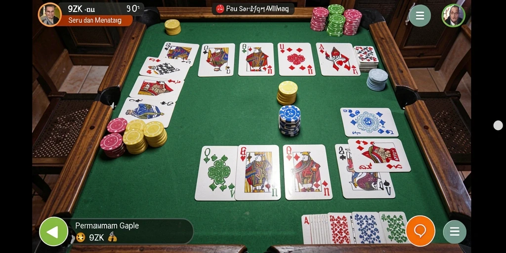 Screenshot 9ZK menampilkan antarmuka permainan Gaple yang menarik.