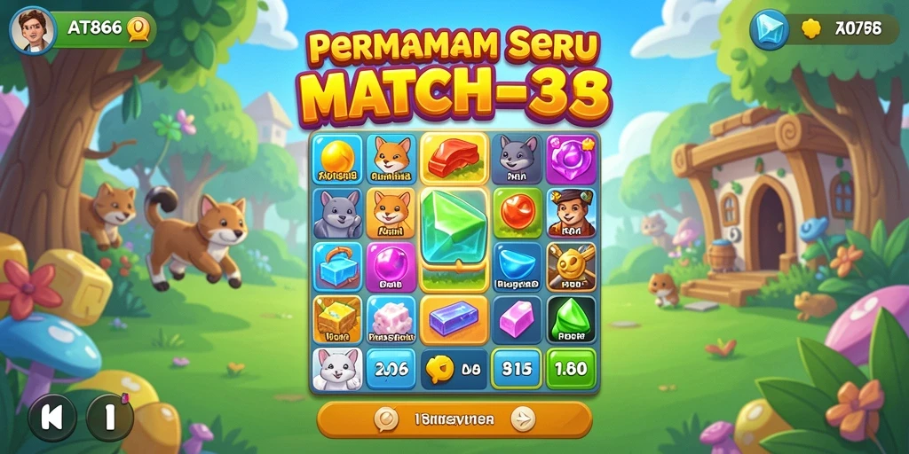 Screenshot AT866 menampilkan gameplay Match-3 yang menarik dan penuh warna.