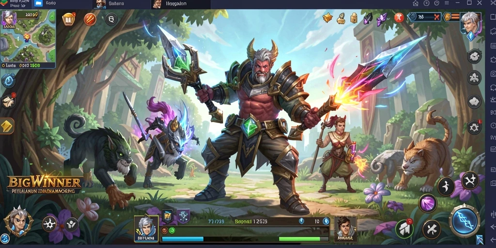 Screenshot gameplay BIGWINNER yang menampilkan pertempuran seru dalam MMORPG.