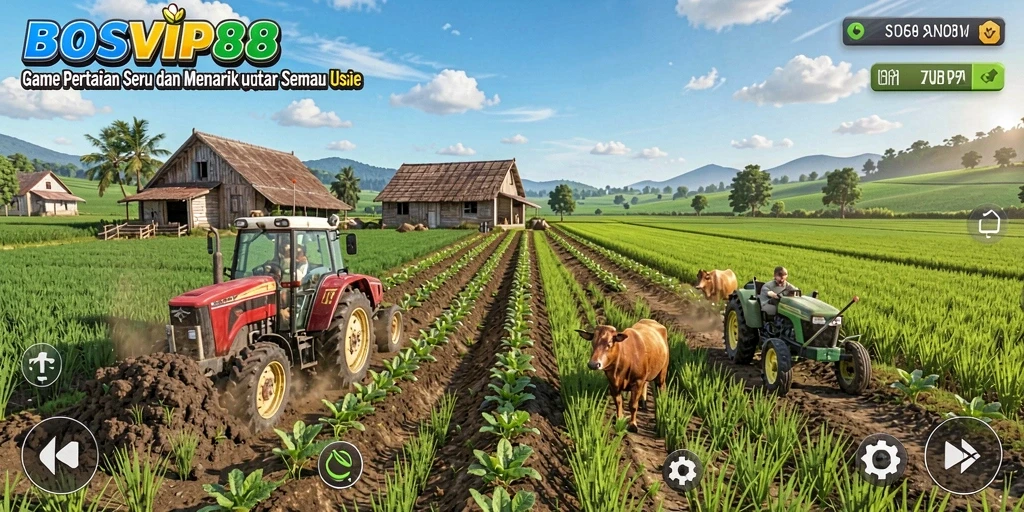 Tampilan gameplay <strong>BOSVIP88</strong> yang menarik dengan aktivitas bertani yang seru.