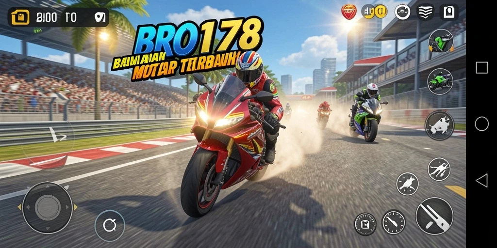 Gambaran gameplay seru dalam BRO178 saat balapan motor di trek menantang.
