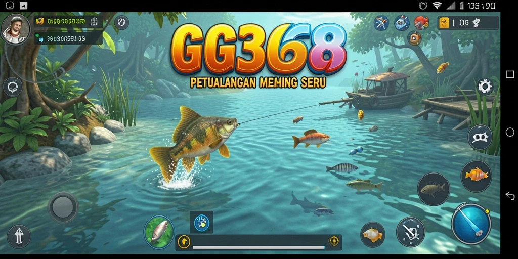 Gameplay GG368 yang menampilkan aksi memancing yang seru dan menantang.
