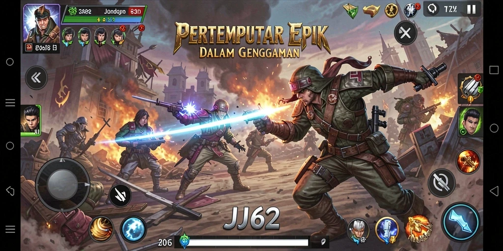 Tangkapan layar gameplay JJ62 menampilkan aksi Battle Royale yang seru.