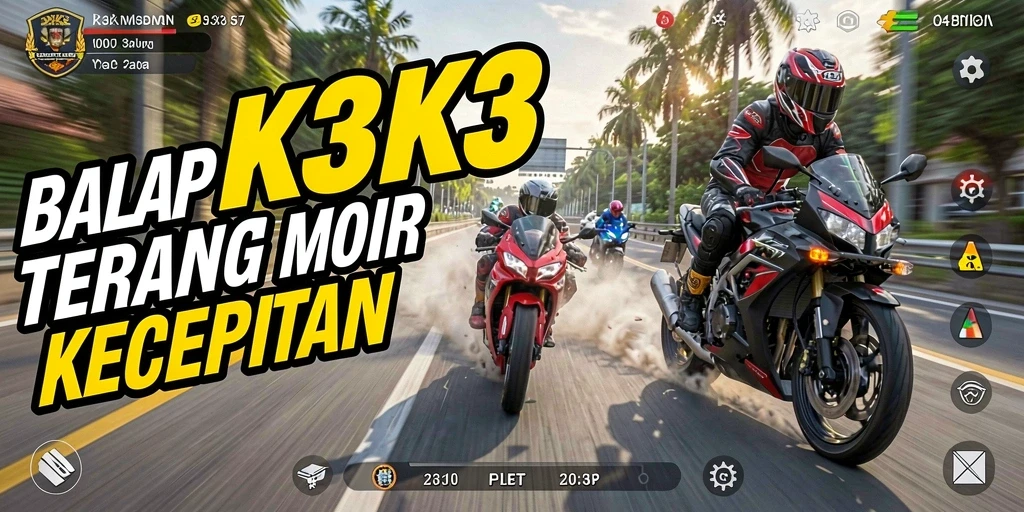 Tampilan penuh aksi dari gameplay balap motor K3K3 yang mendebarkan.