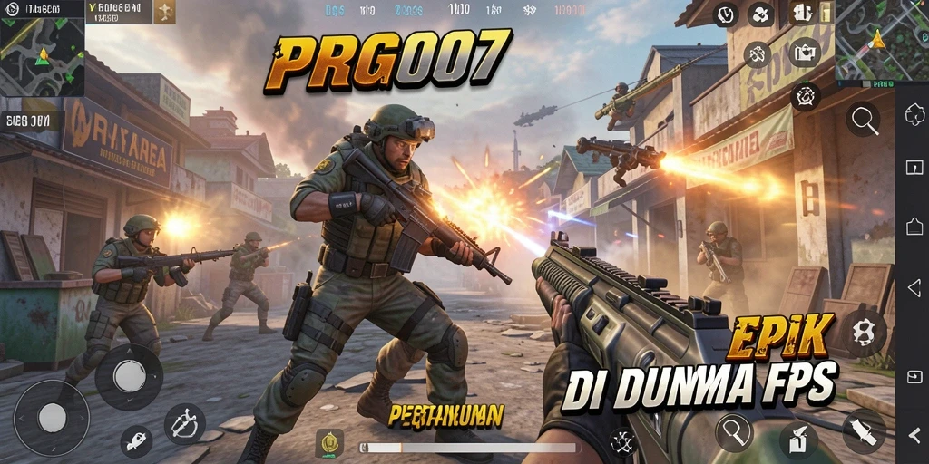 Screenshot dari PRG007 yang menampilkan aksi tembak-menembak intens.