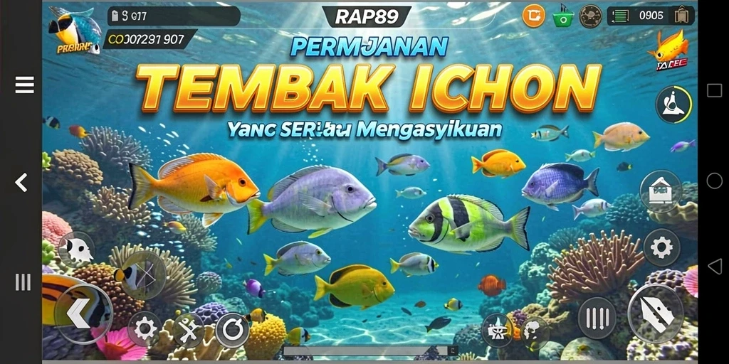 Tangkapan layar gameplay RAP89 menampilkan aksi menembak ikan yang seru.