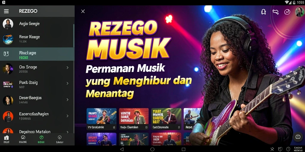 Tampilan gameplay REZEGO yang seru dengan berbagai tantangan musik.