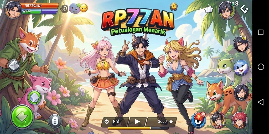 Screenshot RP777 menampilkan pertarungan mendebarkan dengan karakter Anime.
