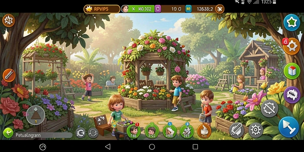 Screenshot RPVIP5 menampilkan kebun yang indah dan tanaman yang subur.
