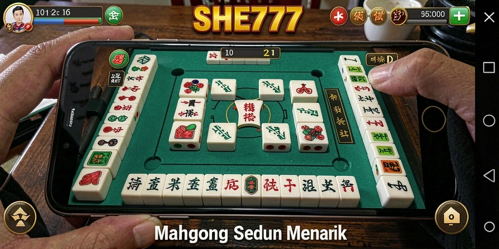 Tangkapan layar utama SHE777 menampilkan gameplay Mahjong yang menarik dan penuh warna.