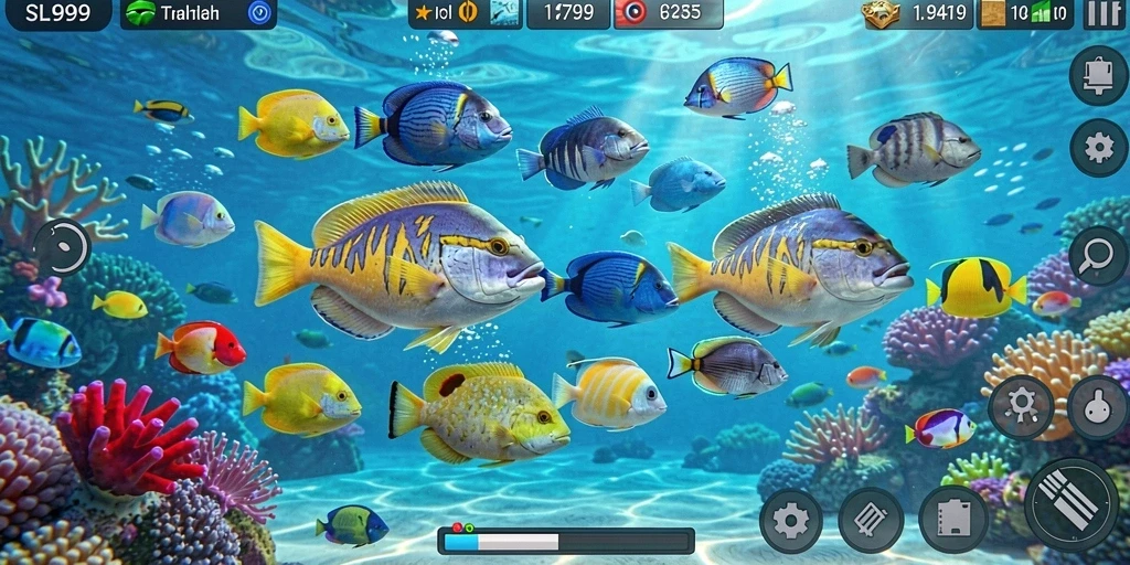 Gameplay seru dalam SL999 dengan aksi menembak ikan.