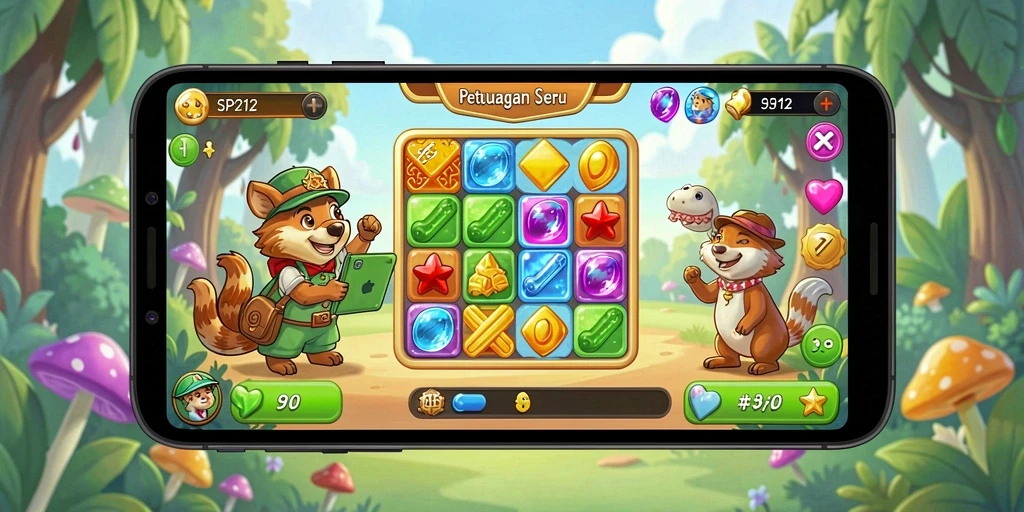Screenshot gameplay SP212 menampilkan aksi seru dalam mencocokkan elemen Match-3.
