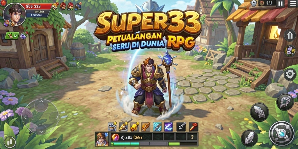Tampilan menarik dari gameplay SUPER33 di dunia RPG yang luas.
