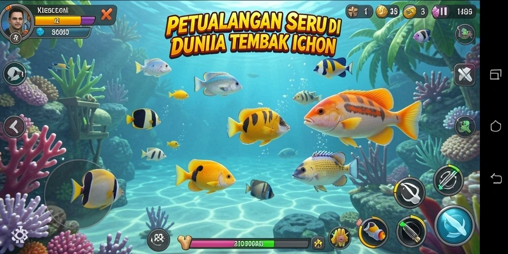 Screenshot gameplay X88 dengan aksi menembak ikan yang seru.