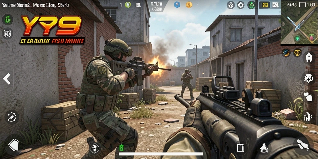 Tampilan gameplay menegangkan dari Y89 dengan aksi tembak-menembak seru.